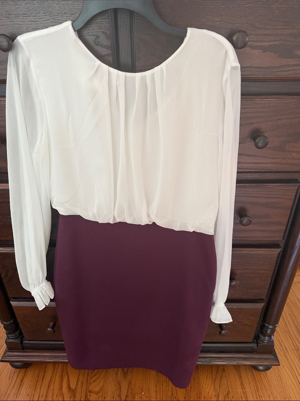 NWT Ted Baker White and Burgundy Two-Tone Long Sleeve Dress